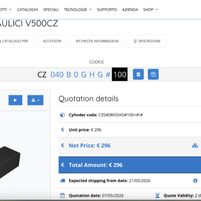 Vega Cylinders V500CZ online configurator with integrated 3D CAD